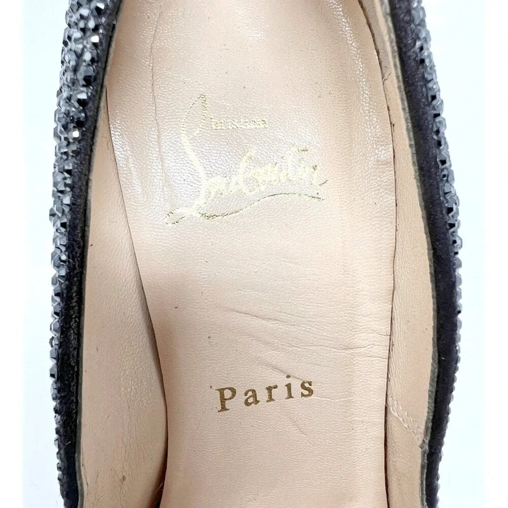 Christian Louboutin Silver Crystal‎ Platform Peep Toe Heels 38